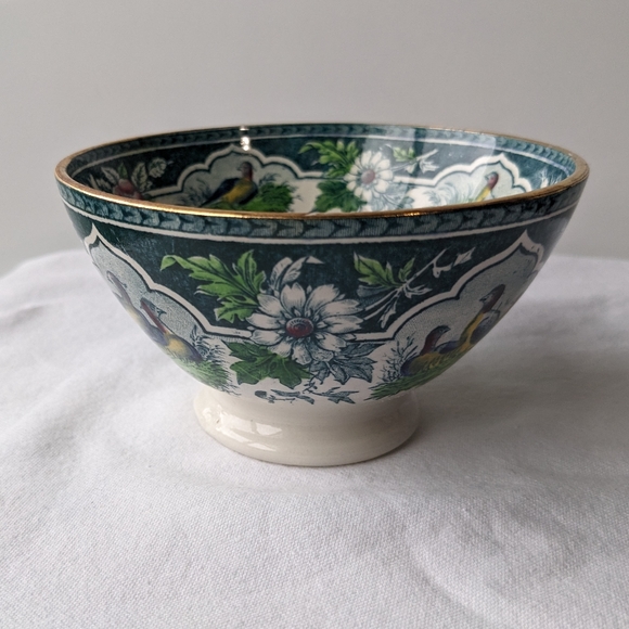Antique PV France Pleasant Village Blue Floral Birds Open Sugar Footed Bowl - Picture 6 of 14